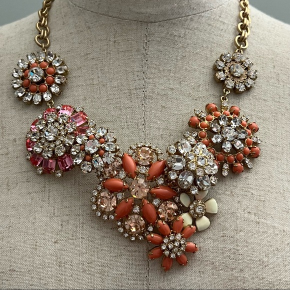 Gold tone floral rhinestone bling J Crew necklace